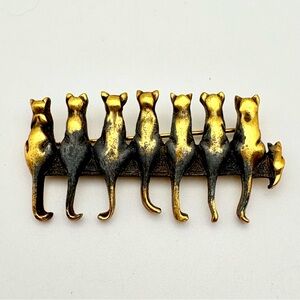 Vintage MFA Museum of Fine Arts Boston Brooch Pin CATS on FENCE Gold Tone